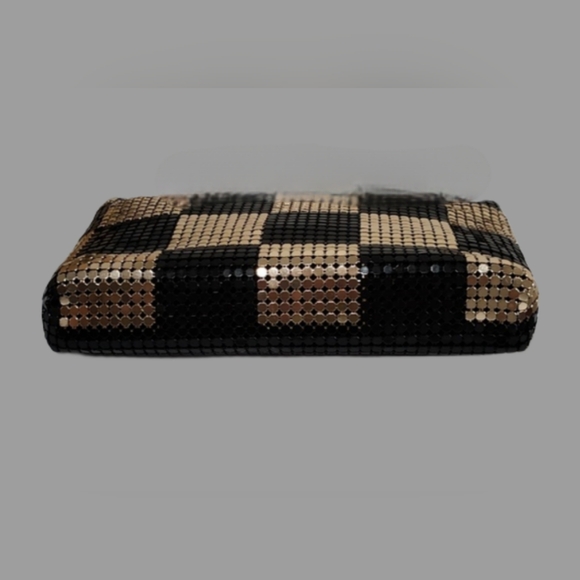 Metal Mesh Gold and Black Color Block Evening Bag Clutch Shoulder Bag - Picture 6 of 9